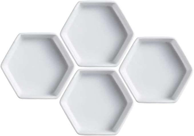 Sizikato 4pcs Geometric Hexagon Ceramic Soy Sauce Dipping Bowls Side Dishes for Snack Sushi Fruit Appetizer Dessert. 5 Inches