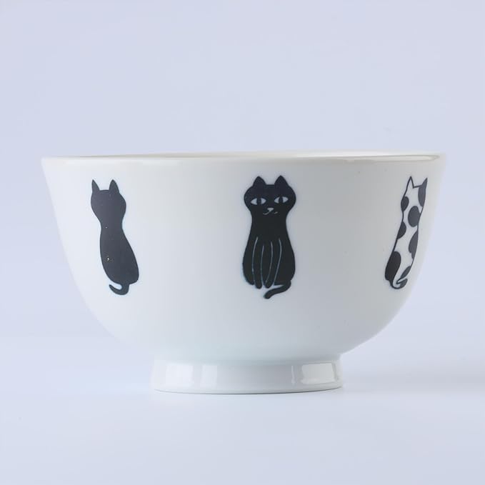 Japanese Cat Design Ceramic Donburi Bowls, Rice Bowls Set of 2