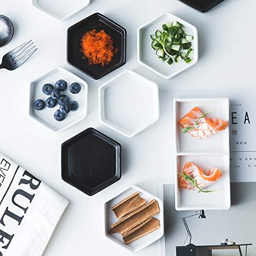 Sizikato 4pcs Geometric Hexagon Ceramic Soy Sauce Dipping Bowls Side Dishes for Snack Sushi Fruit Appetizer Dessert. 5 Inches