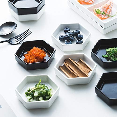 Sizikato 4pcs Geometric Hexagon Ceramic Soy Sauce Dipping Bowls Side Dishes for Snack Sushi Fruit Appetizer Dessert. 5 Inches