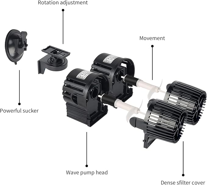 UPETTOOLS 6340 GPH Submersible Aquarium Circulation Pump - Adjustable 360° Wave Maker Powerhead for Fish Tanks - High Power Water Pump for Optimal Water Flow 24W(120-200Gallon)