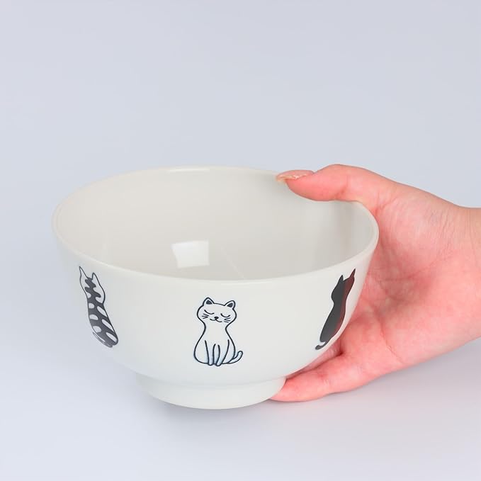 Japanese Cat Design Ceramic Donburi Bowls, Rice Bowls Set of 2