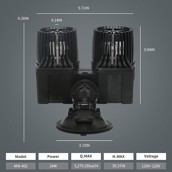 UPETTOOLS 6340 GPH Submersible Aquarium Circulation Pump - Adjustable 360° Wave Maker Powerhead for Fish Tanks - High Power Water Pump for Optimal Water Flow 24W(120-200Gallon)