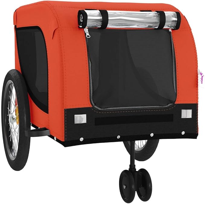 Tidyard Pet Bike Trailer Orange and Black Oxford Fabric and Iron Pet Bicycle Carrier, Animal Bike Stroller for Cat, Puppy, Dog, Outdoor, Travel Style B
