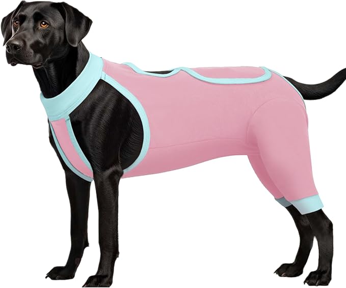 ROZKITCH Dog Surgery Leg Sleeve Rear Legs, Male Female Pet Prevent Licking Wound Elbow Knee Protector, Dog Recovery Suit Cone Collar Alternative Pants Shirt for Wound Heal Wrap Pink 3XL