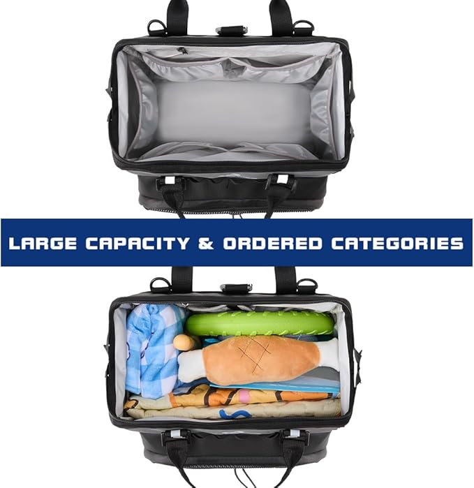 Dog Travel Bag, Airline Approved Pet Supplies Backpack, Dog Travel Backpack Accessories Set with 2 Silicone Collapsible Bowls and 1 Leash Clip for Camping, Road Trips & Weekends Away(Black)