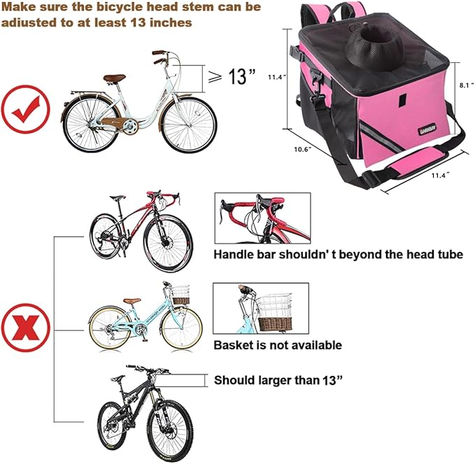 Pet Carrier Bicycle Basket Bag Pet Carrier/Booster Backpack for Dogs and Cats with Big Side Pockets,Comfy & Padded Shoulder Strap,Travel with Your Pet Safety(Pink Carnation)