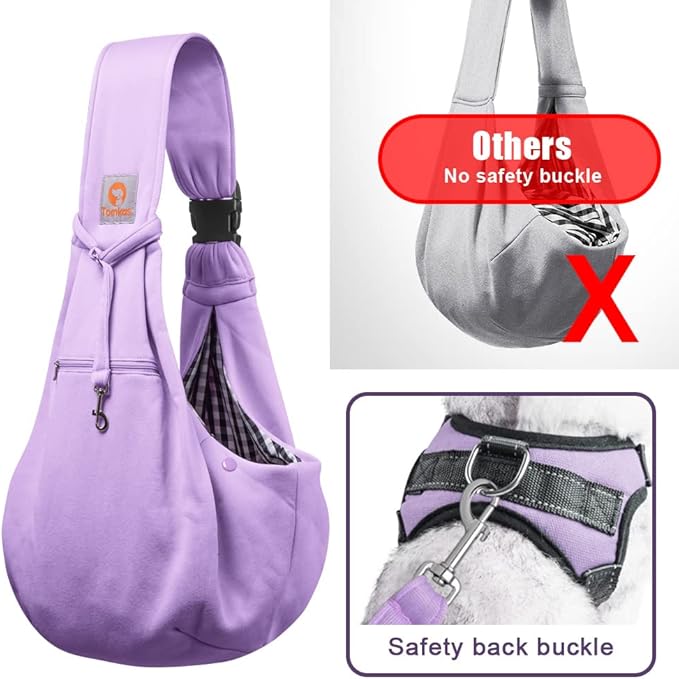 Tomkas Small Dog Sling Carrier - Zipper Pocket & Adjustable Strap - for 3-10 lbs Pets(Light Purple)