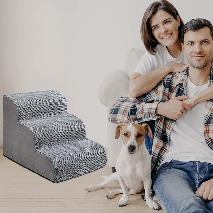 Chic Threads Dog Stairs for Small Dogs, 3-Step Dog Stairs for High Beds and Couch, Pet Steps for Small Dogs and Cats,Non-Slip Stable Indoor Dog Steps