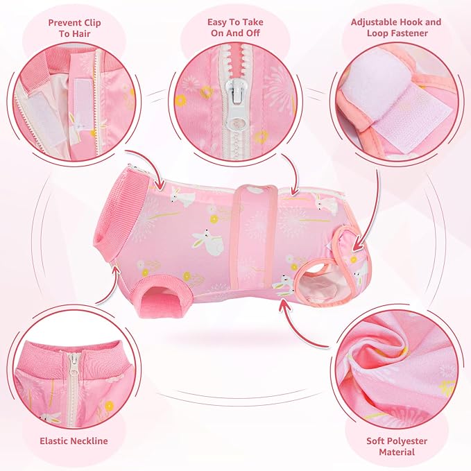 Lukovee Recovery Suit for Dogs, Zipper-On Onesie for Female Male Dog, Abdominal Wounds Cone E-Collar Alternative, Prevent Licking Spay (3XL, A-Pink)