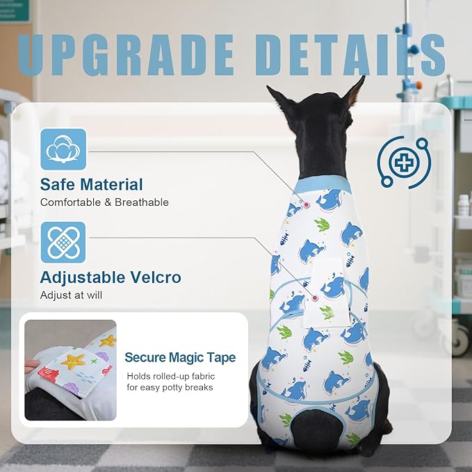 Recovery Suit for Dogs After Surgery, Professional Dog Surgical Suit for Female Spay, Male Neuter, E-Collar & Cone Alternative Dog Onesie for Abdominal Wounds Skin Disease, Blue, S
