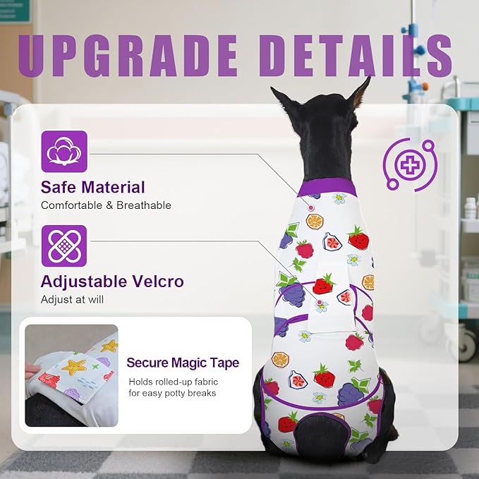 Recovery Suit for Dogs After Surgery, Professional Dog Surgical Suit for Female Spay, Male Neuter, E-Collar & Cone Alternative Dog Onesie for Abdominal Wounds Skin Disease, Purple, M