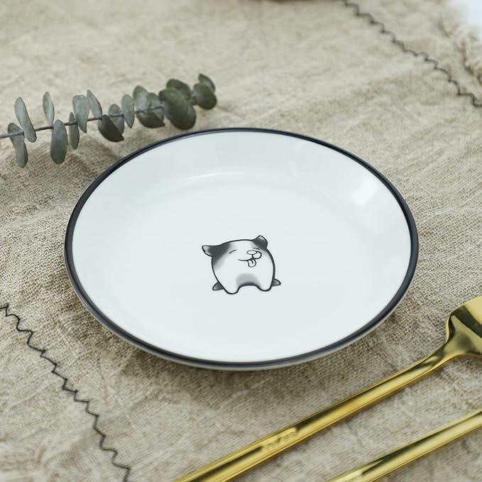 Cute Cartoon Dog Ceramic Seasoning Dishes Sauce Dish Sushi Dipping Bowl Appetizer Plates Tea Bag Holder Serving Dish for Kitchen 5'' (Dog)