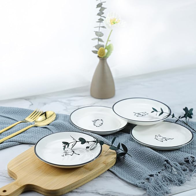 Cute Cartoon Chef Cat Ceramic Seasoning Dishes Sauce Dish Sushi Dipping Bowl Appetizer Plates Tea Bag Holder Serving Dish for Kitchen, 5 Inch, Set of 4