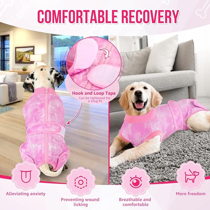 Lukovee Recovery Suit for Dogs, Zipper On Recovery Suit for Female Male Dog, Onesie Abdominal Wounds Cone E-Collar Alternative Prevent Licking Spay Recovery Suit (2TPI,M)