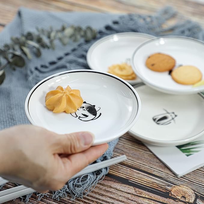 Cute Cartoon Dog Ceramic Seasoning Dishes Sauce Dish Sushi Dipping Bowl Appetizer Plates Tea Bag Holder Serving Dish for Kitchen 5'' (Cat)