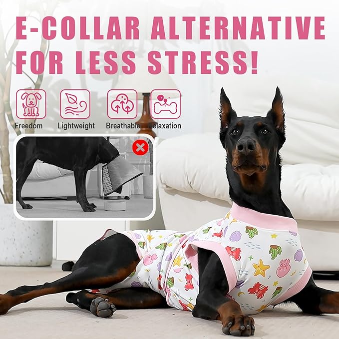 Recovery Suit for Dogs After Surgery, Professional Dog Surgical Suit for Female Spay, Male Neuter, E-Collar & Cone Alternative Dog Onesie for Abdominal Wounds Skin Disease, Jellyfish, M