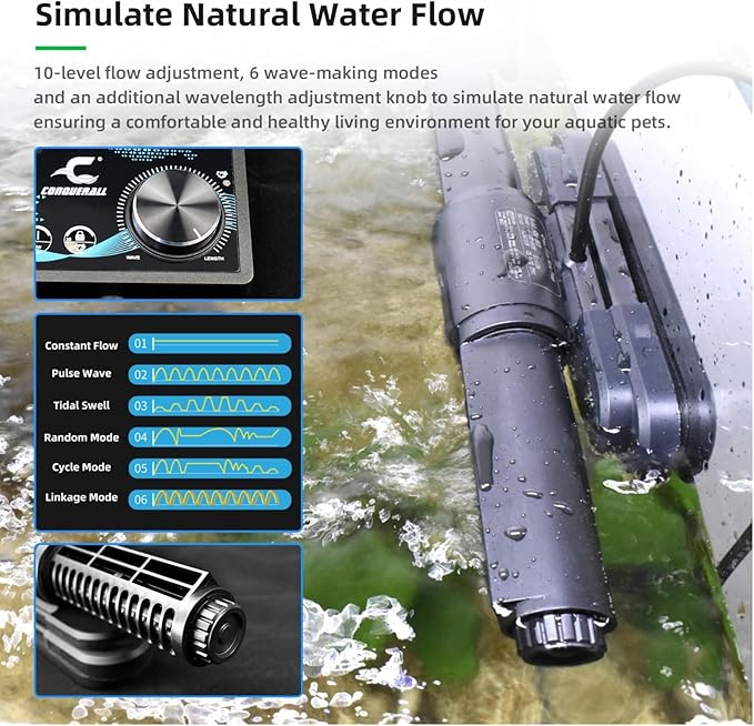 CONQUERALL DC 24V Circulation Flow Pump with controller 35W Wave Maker for saltwater aquarium 90-110 Gallon Fish Tank