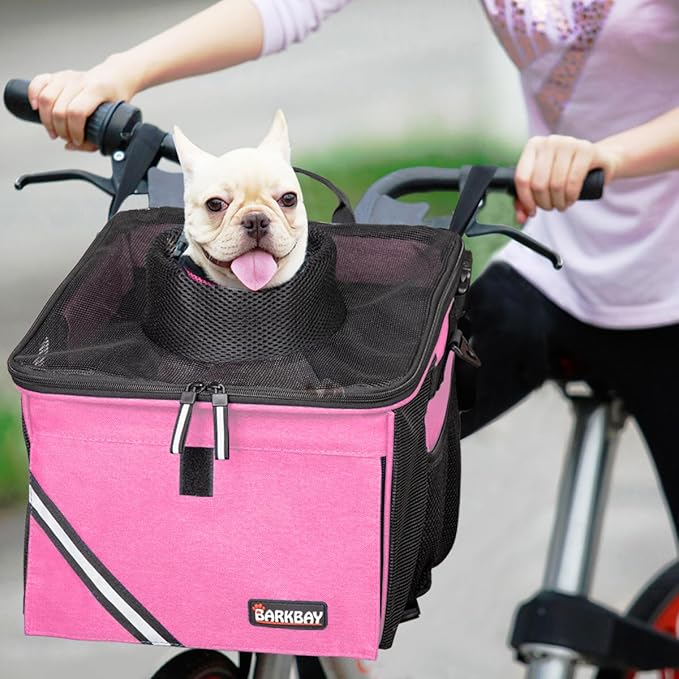 Pet Carrier Bicycle Basket Bag Pet Carrier/Booster Backpack for Dogs and Cats with Big Side Pockets,Comfy & Padded Shoulder Strap,Travel with Your Pet Safety(Pink Carnation)
