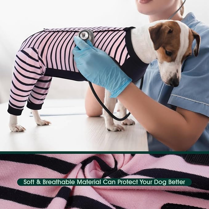 Kuoser Dog Recovery Suit, Anti Licking Dogs Rear Leg Sleeve, Abdominal Dog Surgical Suit with Pants Cover Protect Wounds, Dogs Elbow Protector Soft Pet Surgery Onesie Cone Alternative, Pink 3XL