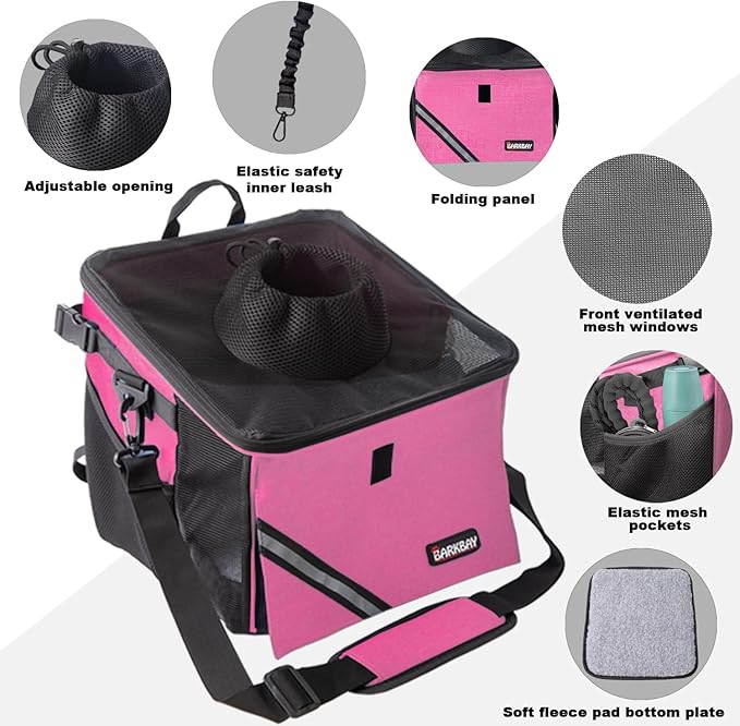 Pet Carrier Bicycle Basket Bag Pet Carrier/Booster Backpack for Dogs and Cats with Big Side Pockets,Comfy & Padded Shoulder Strap,Travel with Your Pet Safety(Pink Carnation)