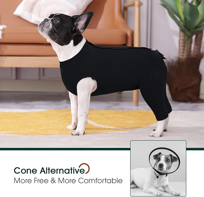 Kuoser Dog Surgery Suit Female Spay Male Neuter, Dog Leg Sleeve to Stop Licking Soft Dog Onesie for Abdominal Wound, Dog Recovery Suit Rear Leg Sleeves Pet Elbow Brace Protector, Black 3XL