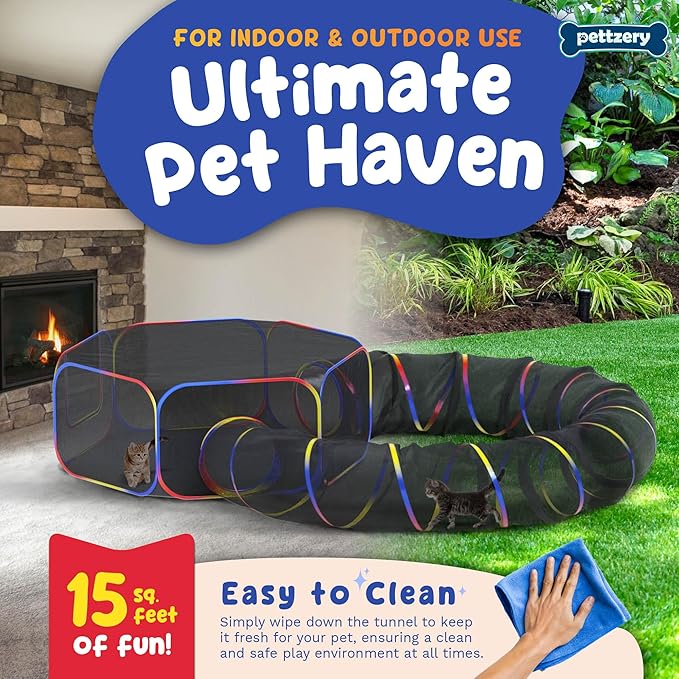 Outdoor Cat Enclosure - Portable Catio Playground for Cat Run, Kitty and Small Animals - Tent & Tunnels for Outside and Indoor Play