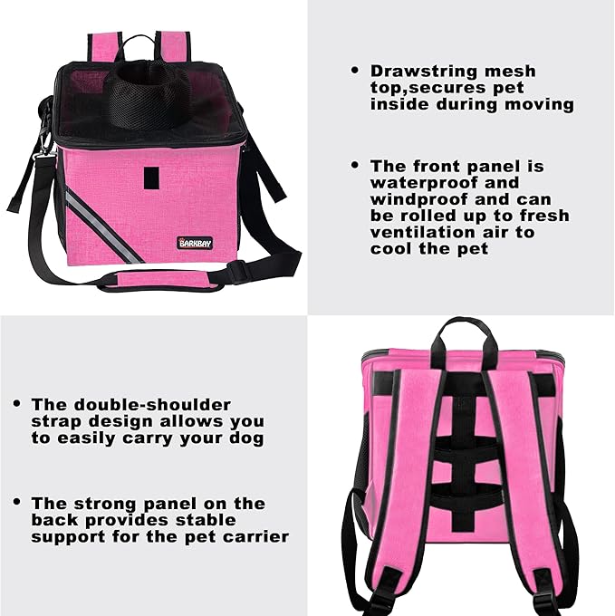 Pet Carrier Bicycle Basket Bag Pet Carrier/Booster Backpack for Dogs and Cats with Big Side Pockets,Comfy & Padded Shoulder Strap,Travel with Your Pet Safety(Pink Carnation)