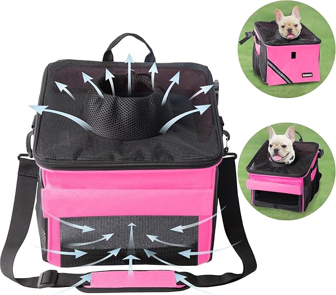 Pet Carrier Bicycle Basket Bag Pet Carrier/Booster Backpack for Dogs and Cats with Big Side Pockets,Comfy & Padded Shoulder Strap,Travel with Your Pet Safety(Pink Carnation)