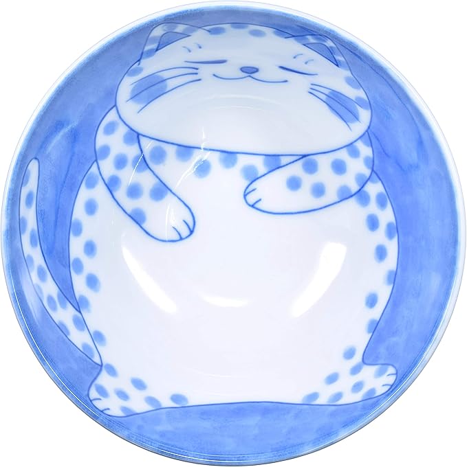 Mino Ware Japanese Rice Bowl, Rice Ramen Noodle Soup Sarada Pasta, NEKOCHIGURA Cat Design, 4.5 inch 9.2 fl oz, Buchi