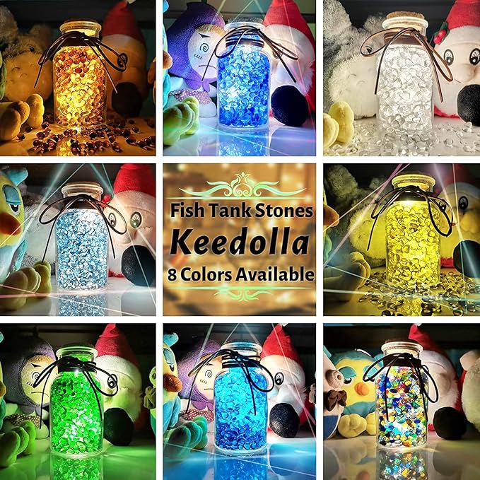 Keedolla 3 LB Green Sea Glass Aquarium Pebbles Polished Betta Fish Tank Gravel, Clear Fish Bowl Pebbles Colorful Glass Stones Rocks for Decoration Vases Aquarium Gravel Decor Art Craft
