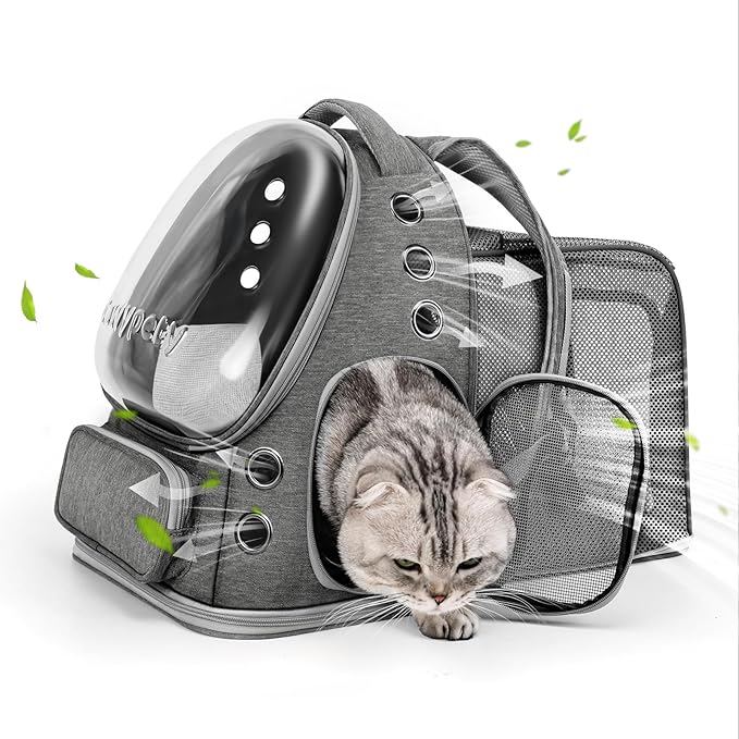 Expandable Cat Backpack,Cat Bubble Backpack Carrier for Carrying Cats, Pets and Small Dogs,Airline-Approved,Designed for Travel, Hiking, Walking,Car (Grey