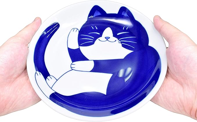 Mino Ware Japanese Pasta Bowl, Rice Soup Sarada Curry Rice, NEKOCHIGURA Cat Design, 7.9 inch, Hachiware