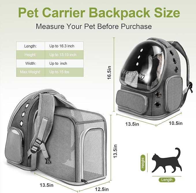 Expandable Cat Backpack,Cat Bubble Backpack Carrier for Carrying Cats, Pets and Small Dogs,Airline-Approved,Designed for Travel, Hiking, Walking,Car (Grey