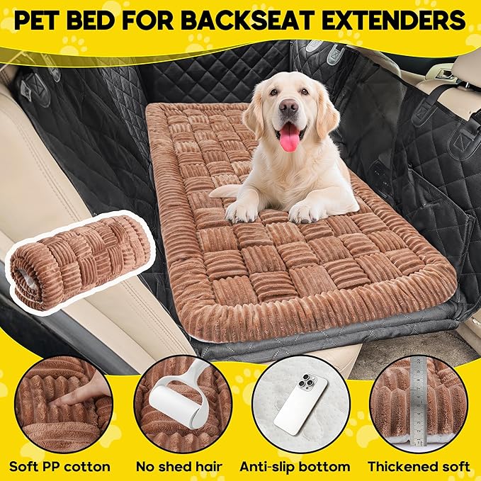 Dog Car Bed Mat, Non-Slip Backseat Extender Pet Blanket, Plaid Dog Bed for Trucks, Sedans & Large SUVs, Chew-Resistant Travel Pad for Dogs, Easy Clean & Scratch-Proof & Comfort(56"x28.7" Brown