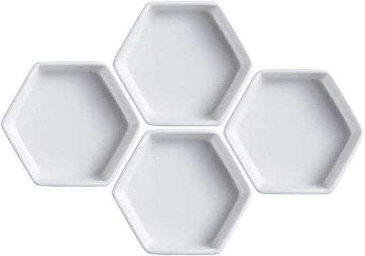 Sizikato 4pcs Geometric Hexagon Ceramic Soy Sauce Dipping Bowls Side Dishes for Snack Sushi Fruit Appetizer Dessert. 5 Inches