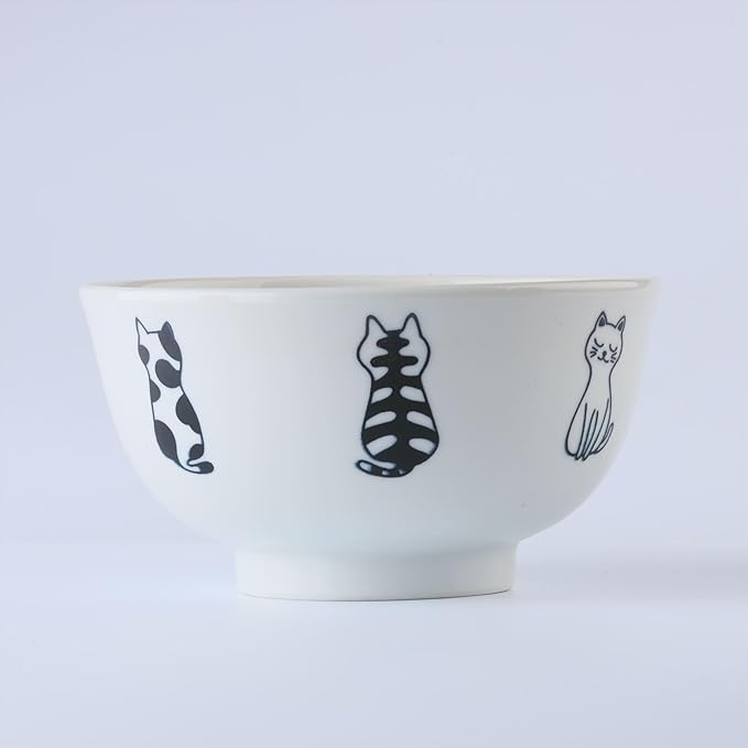 Japanese Cat Design Ceramic Donburi Bowls, Rice Bowls Set of 2