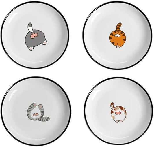 Cute Funny Cat Butts Ceramic Seasoning Dishes Sauce Dish Sushi Dipping Bowl Appetizer Plates Tea Bag Holder Serving Dish for Kitchen, 5 Inch, Set of 4
