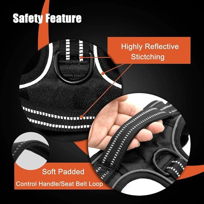 PHOEPET No Pull Dog Harnesses for Small Puppies Reflective Adjustable Front Clip Vest with 2 Metal Leash Attachment Hooks Soft Handle [Over The Head Design](M, Royal Blue)