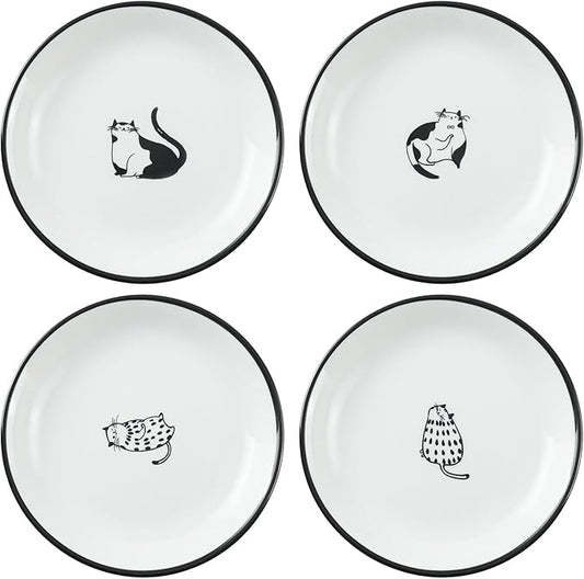 Cute Cartoon Gentleman and Dot Cat Ceramic Seasoning Dishes Sauce Dish Sushi Dipping Bowl Appetizer Plates Tea Bag Holder Serving Dish for Kitchen 5 Inch, Set of 4