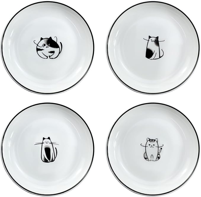 Cute Cartoon Dog Ceramic Seasoning Dishes Sauce Dish Sushi Dipping Bowl Appetizer Plates Tea Bag Holder Serving Dish for Kitchen 5'' (Cat)