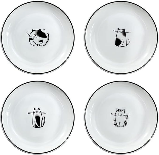 Cute Cartoon Dog Ceramic Seasoning Dishes Sauce Dish Sushi Dipping Bowl Appetizer Plates Tea Bag Holder Serving Dish for Kitchen 5'' (Cat)