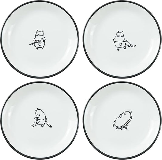 Cute Cartoon Chef Cat Ceramic Seasoning Dishes Sauce Dish Sushi Dipping Bowl Appetizer Plates Tea Bag Holder Serving Dish for Kitchen, 5 Inch, Set of 4