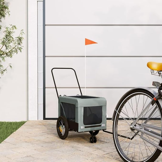 Tidyard Pet Bike Trailer Gray and Black Oxford Fabric and Iron Pet Bicycle Carrier, Animal Bike Stroller for Cat, Puppy, Dog, Outdoor, Travel Style C