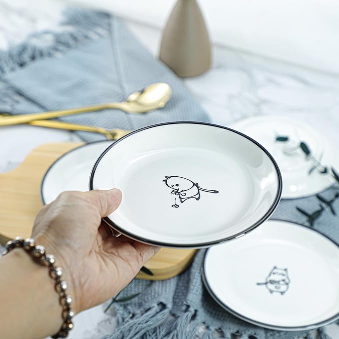 Cute Cartoon Chef Cat Ceramic Seasoning Dishes Sauce Dish Sushi Dipping Bowl Appetizer Plates Tea Bag Holder Serving Dish for Kitchen, 5 Inch, Set of 4