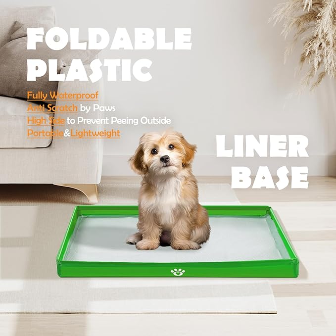MEEXPAWS Dog Pee Pad Holder Foldable, Puppy Pad Holder Liner Base High Side, Dog Litter Box Indoor 23x15 in, Training Pad Holder Leak-Proof Easy Clean