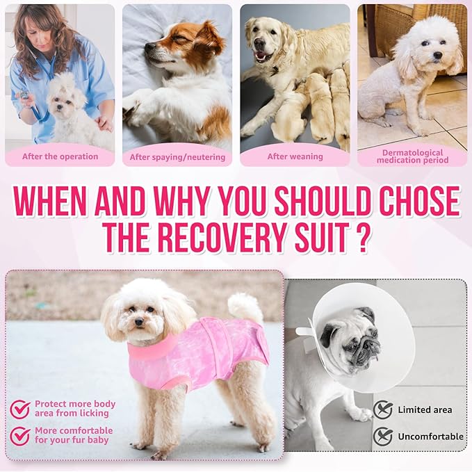 Lukovee Recovery Suit for Dogs, Zipper On Recovery Suit for Female Male Dog, Onesie Abdominal Wounds Cone E-Collar Alternative Prevent Licking Spay Recovery Suit (2TPI,M)