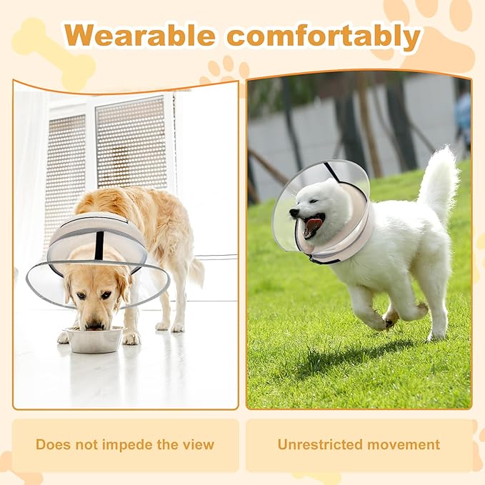 Dog Cone Collar with Enhanced Anti-Licking, Inflatable Dog Cone After Surgery, Adjustable Size with Soft Padding for Small Medium Large Dogs - Pale Yellow/M+