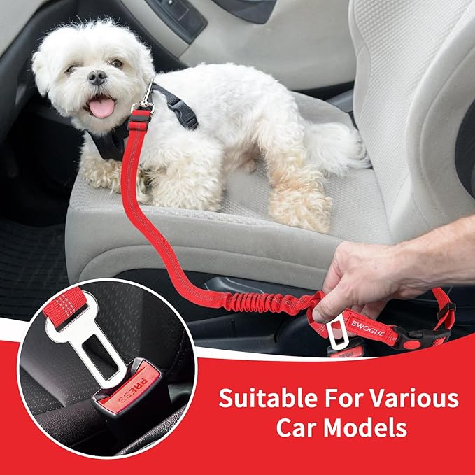 BWOGUE 2 Piece Dog Seat Belt for Car with Elastic Bungee Buffer Safety Seatbelt Car Headrest Restraint Wear Adjustable Metal Buckle Harness in Vehicle Travel for Pet