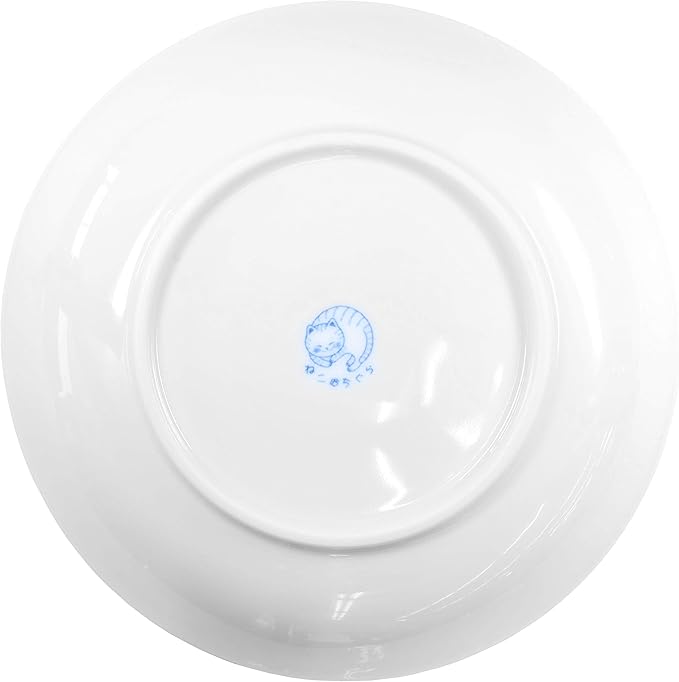 Mino Ware Japanese Pasta Bowl, Rice Soup Sarada Curry Rice, NEKOCHIGURA Cat Design, 7.9 inch, Hachiware